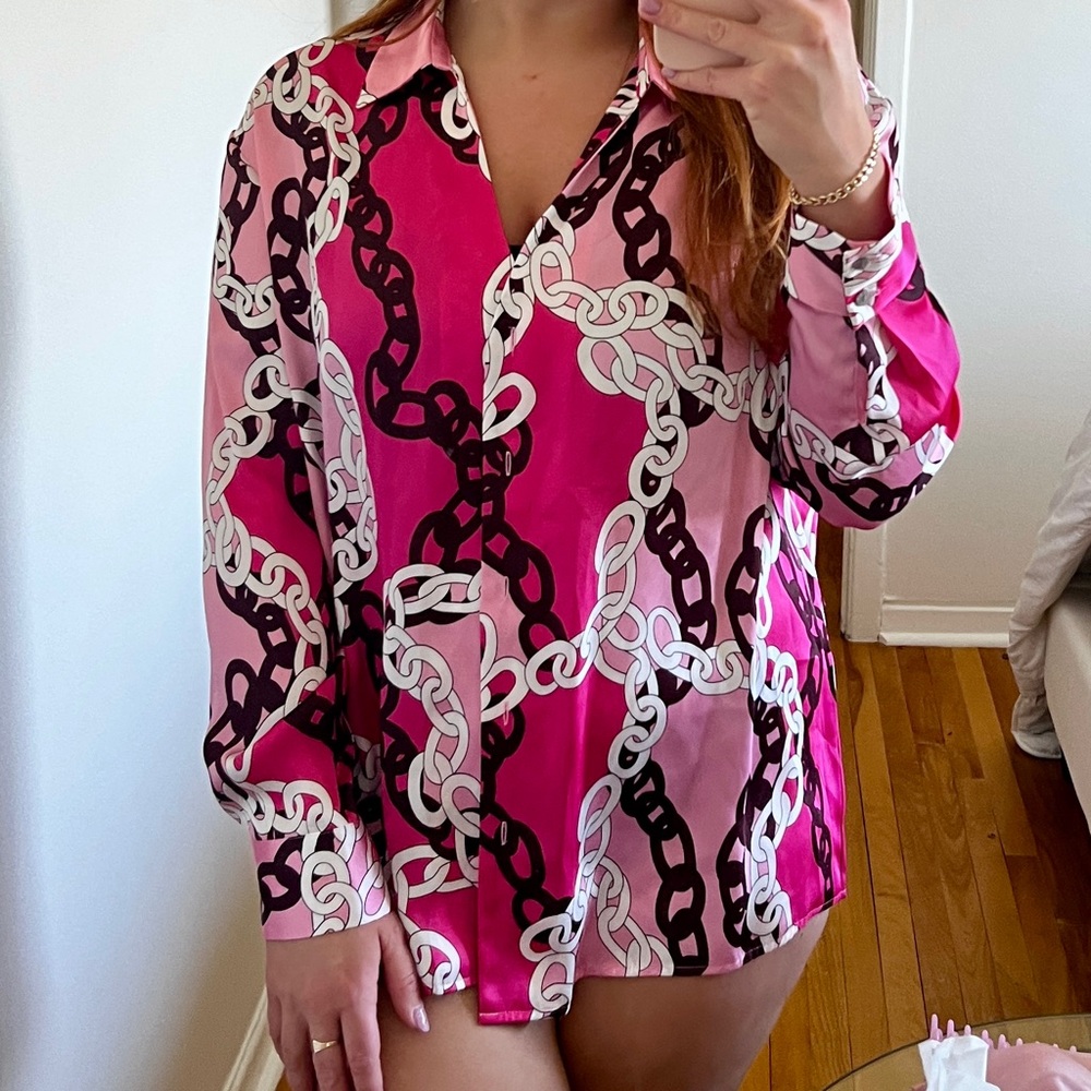Pink Chain Print Silky Funky Blouse